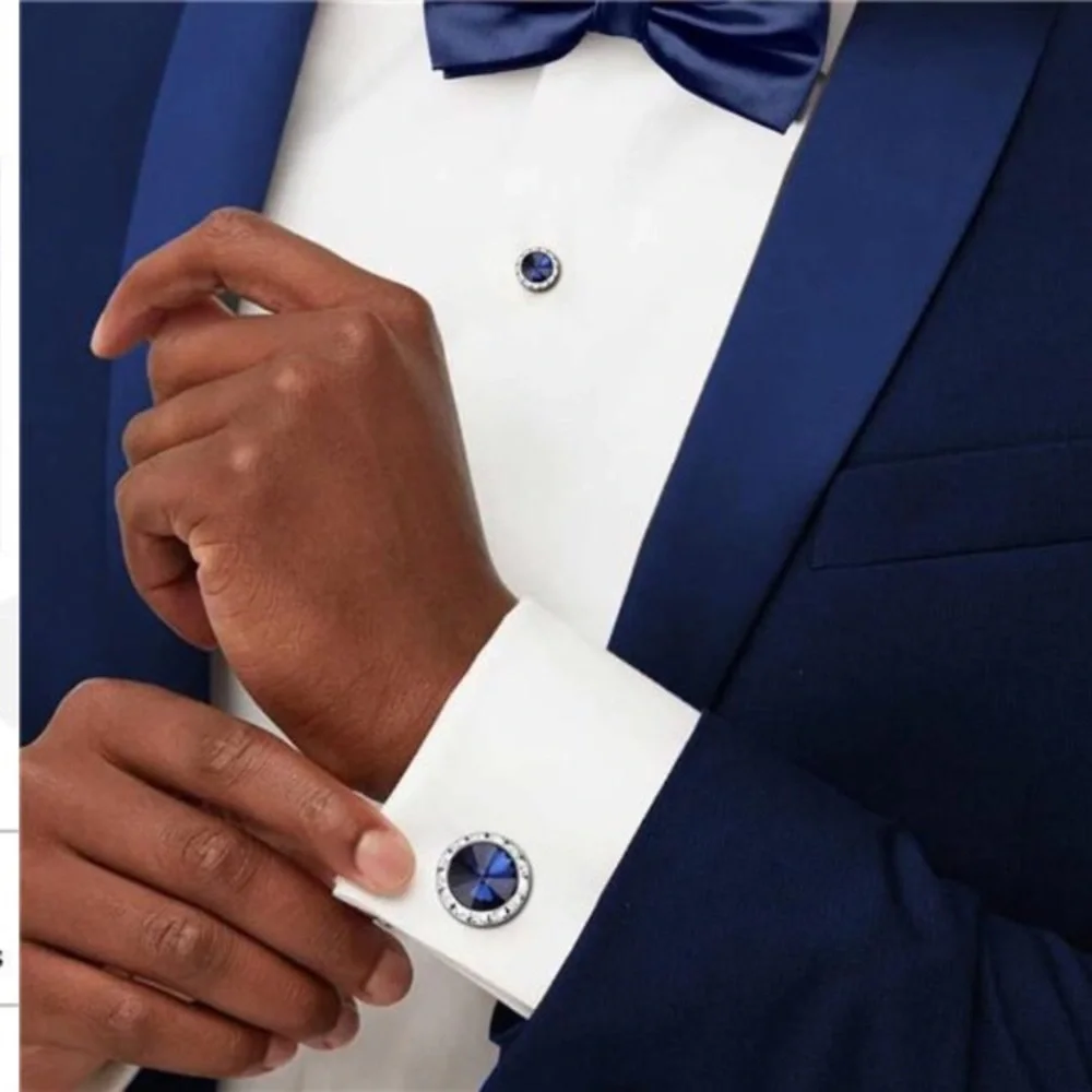 Mulit-Colors Crystal Cuff Links and Studs Set for Tuxedo Shirt Wedding